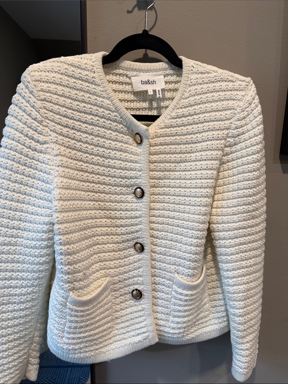 ba&sh Ivory Textured Button-Front Knit Cardigan